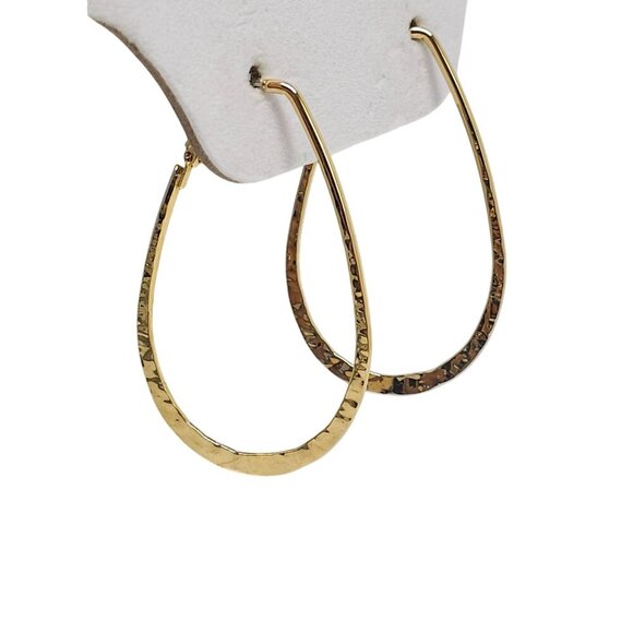 Gold Tone Hammered Hoop Earrings Vintage 1980s Glam - Picture 1 of 4